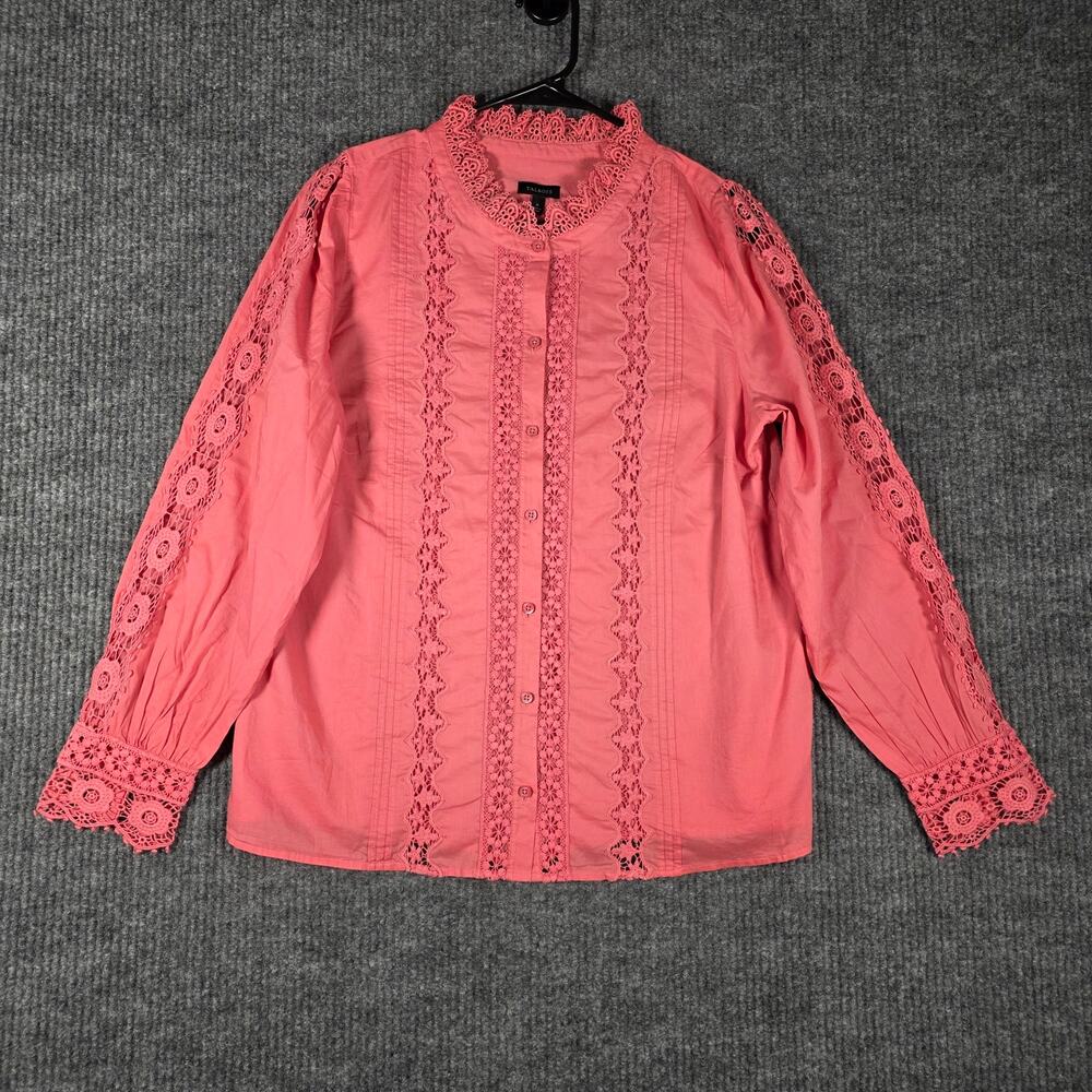 Talbots NWT Pink Lace Trim Button‎ Front Blouse Women Medium Boho